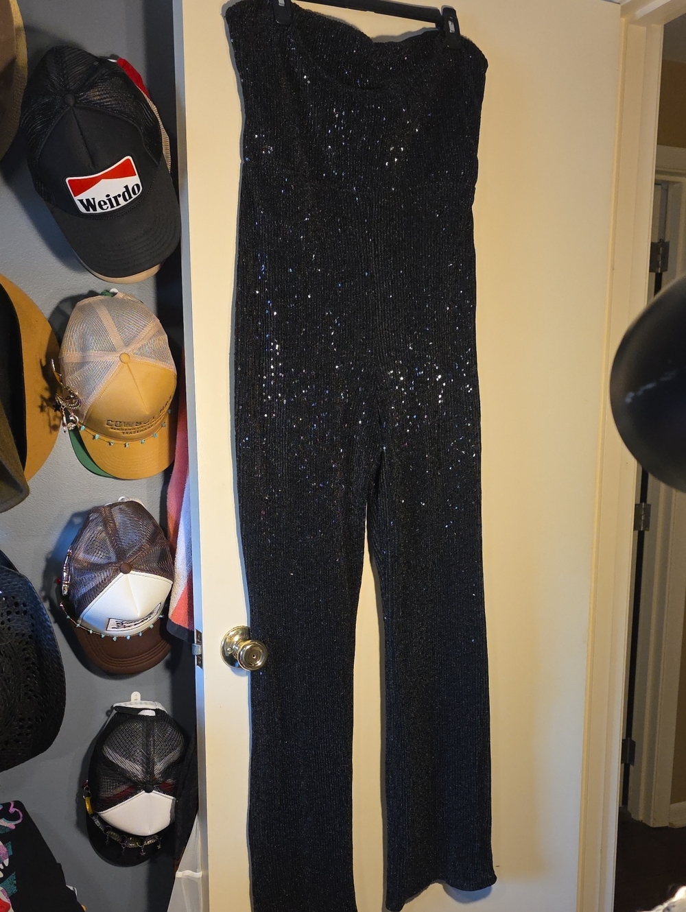wild fable Black Strapless Sequin Jumpsuit (Sparkle)